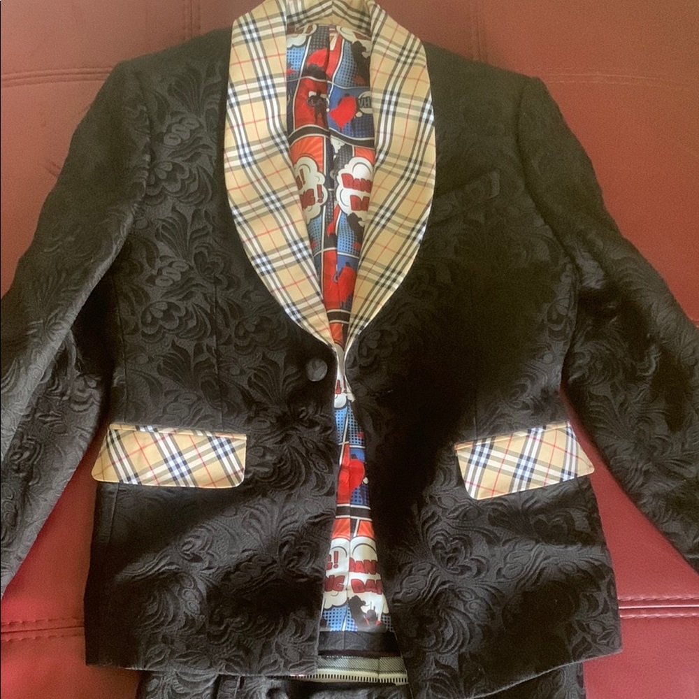 Elegant PROM or DANCE Black Floral Blazer/w Plaid Accents Burberry custom suit